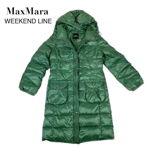 中古 マックスマーラ ウィークエンド MaxMara weekend ダウンコート 緑 フーディ レディース サイズ36