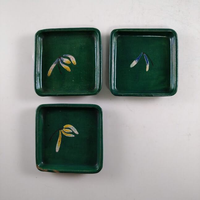 有節萬古 緑釉 角小皿 取皿 三重県 万古焼 萬古焼 日本陶磁 生活