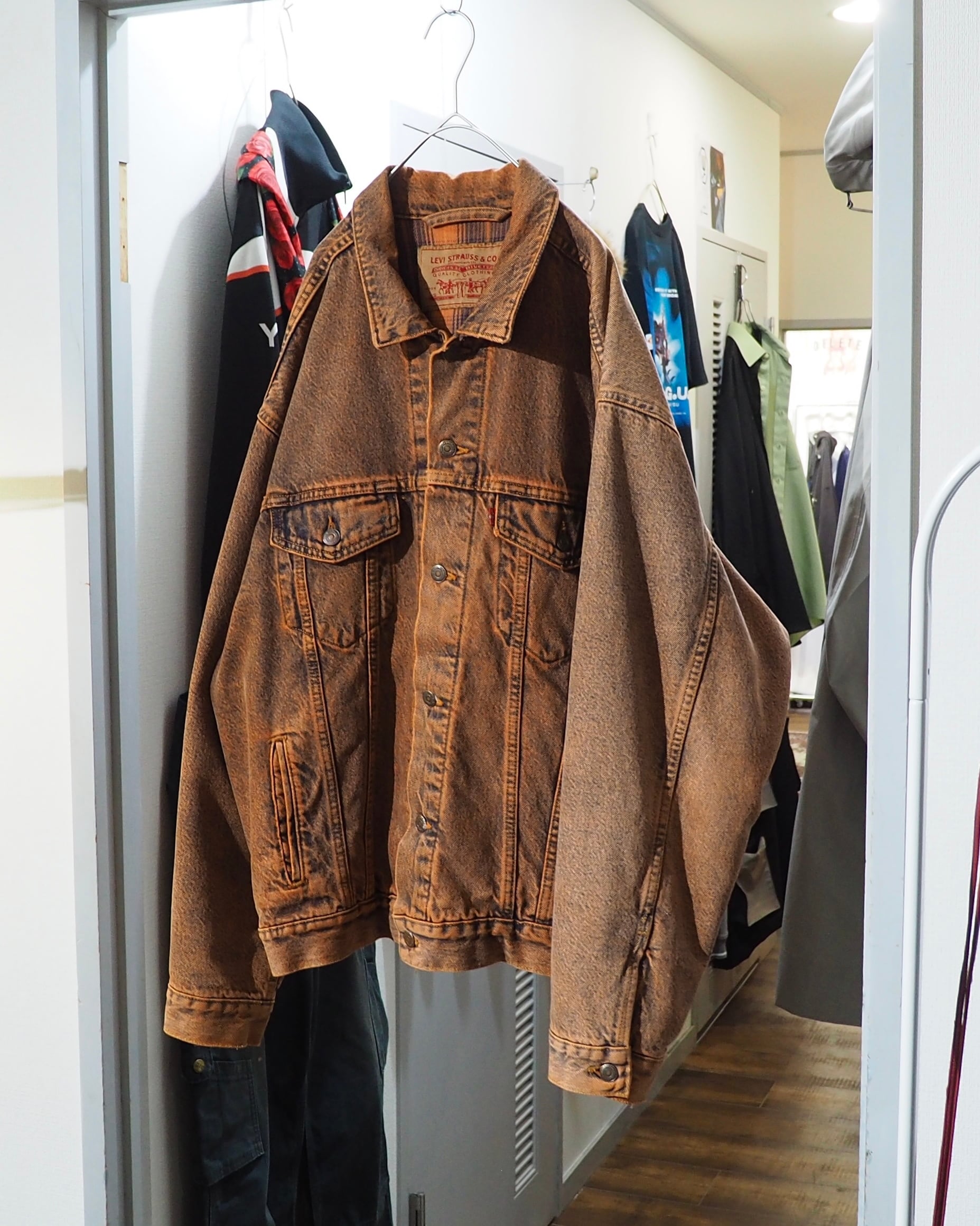 1990s " Made in USA - LEVI’S " Dark Orange Over Dyed vintage Denim jacket