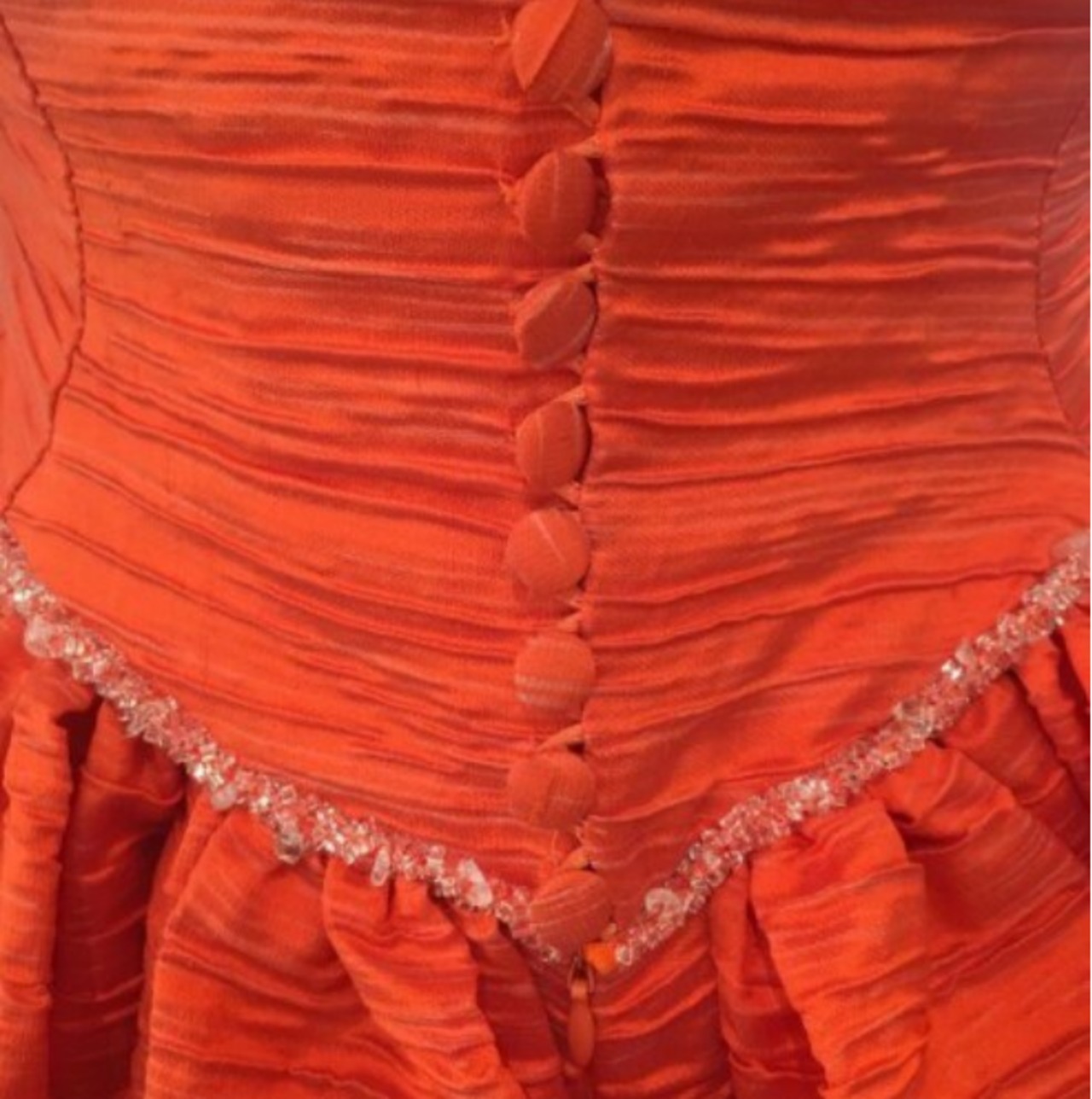 フランス風 オレンジカラードレス くるみボタン ベアトップ 2次会  