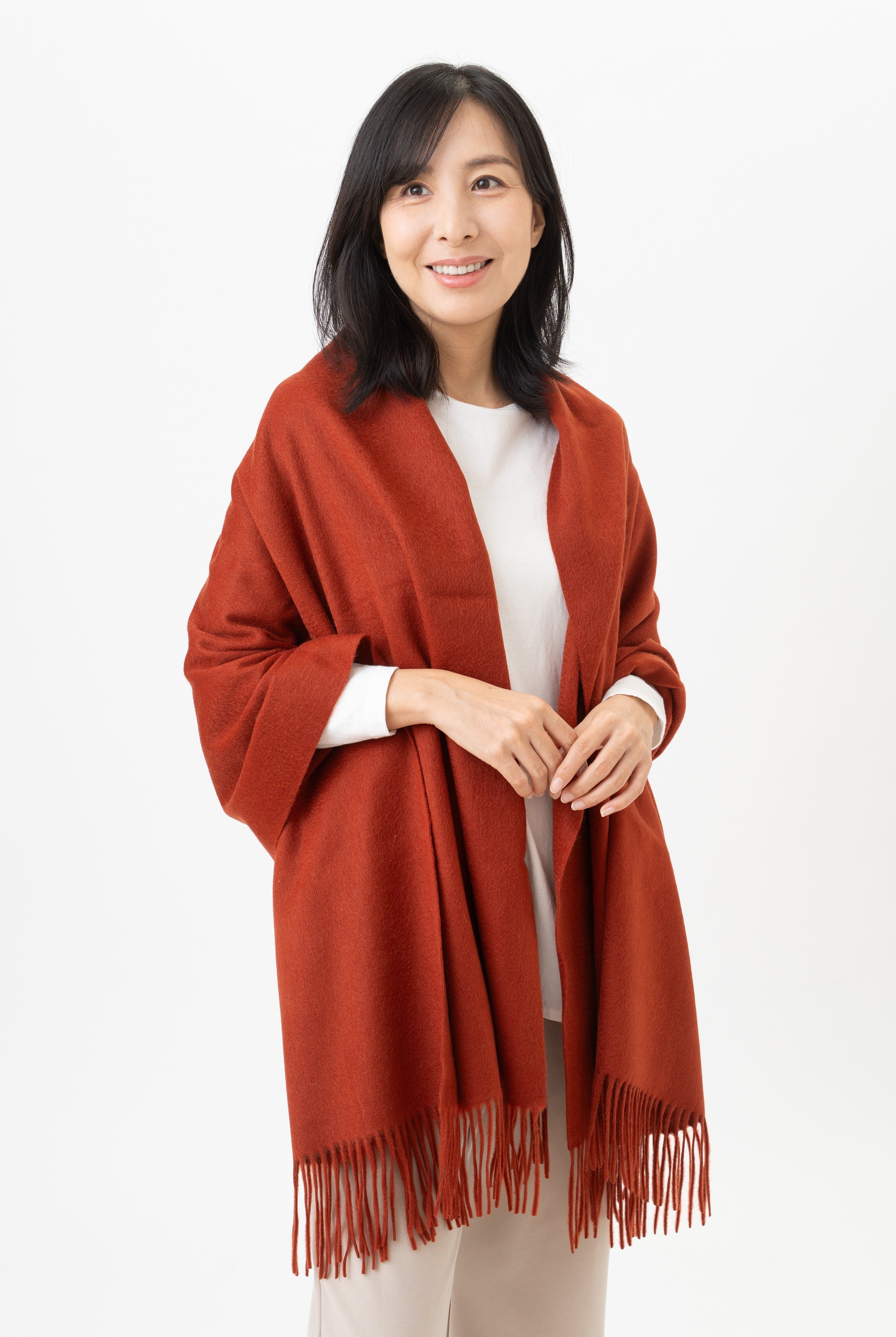 カシミヤ100%大判ストール Kitano - キタノ/テラコッタ 幅70cm×縦180cm(本体部分)