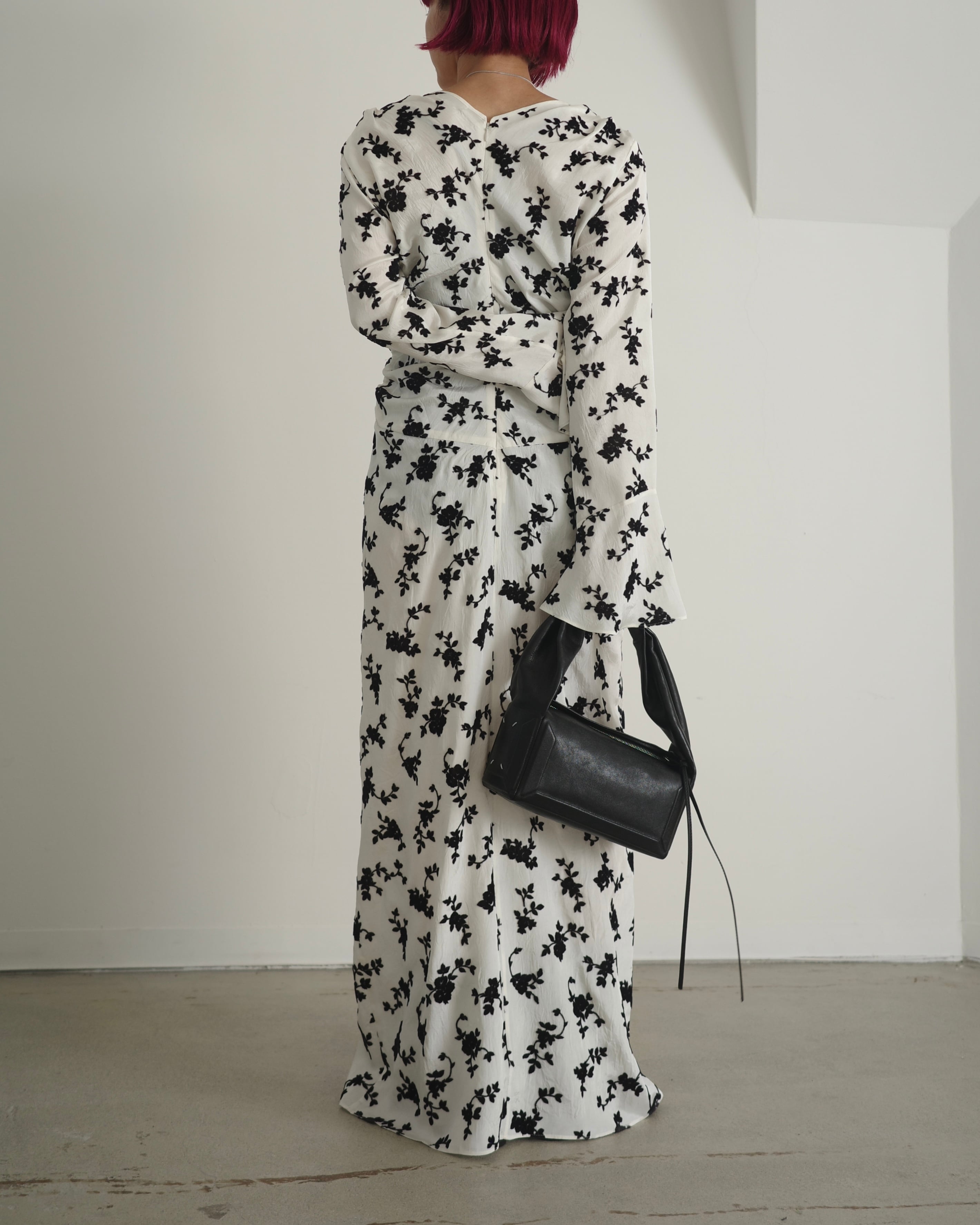 FETICO / FLOCKED ROSE PRINT GATHERED DRESS | LA VILLA ROUGE