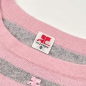 カシミヤ100% courrèges クレージュ ボーダー 半袖 ニット セーター 38/ピンク×グレー レディース