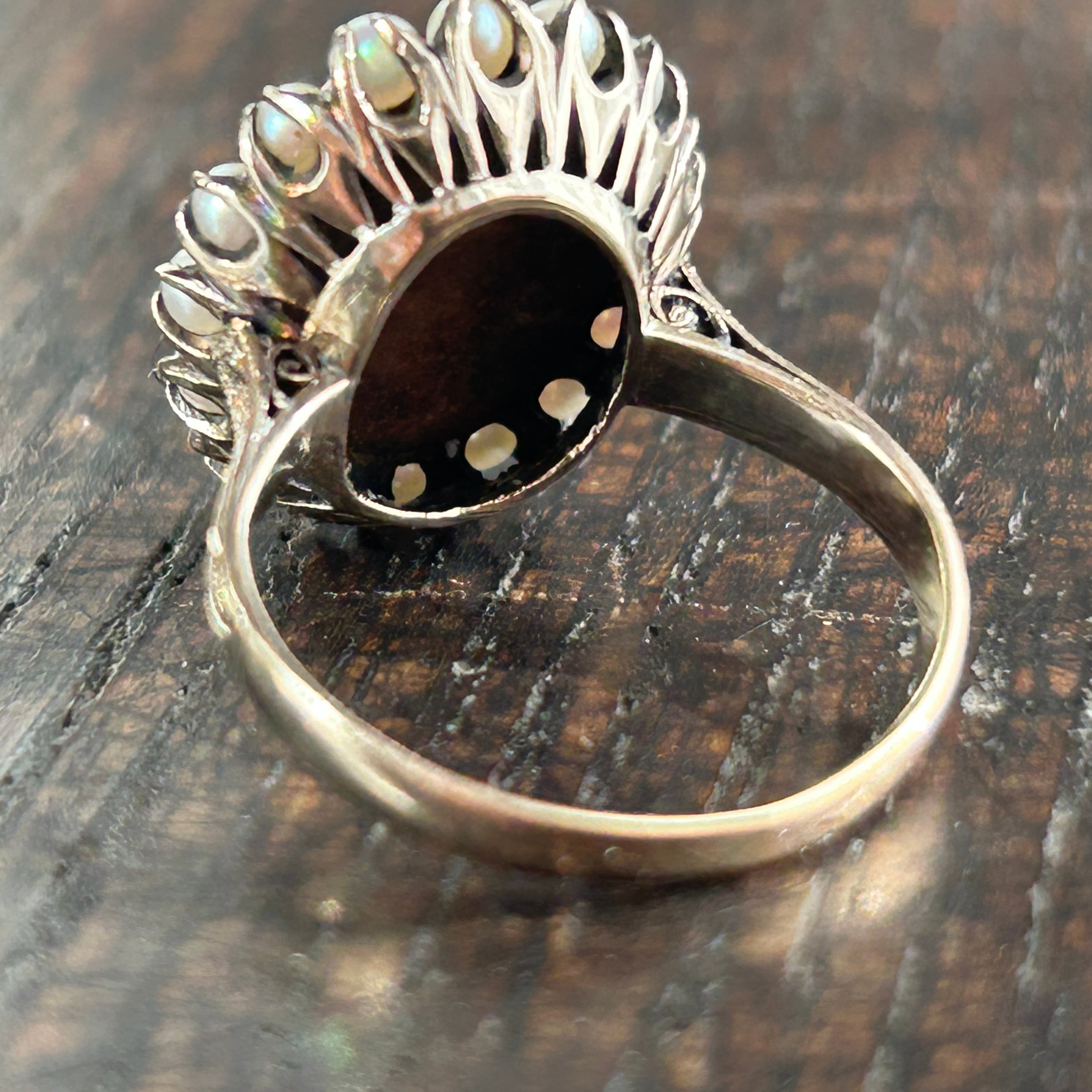 Viotage K12合成ルビーカボッションあこやベビーとりまきリング