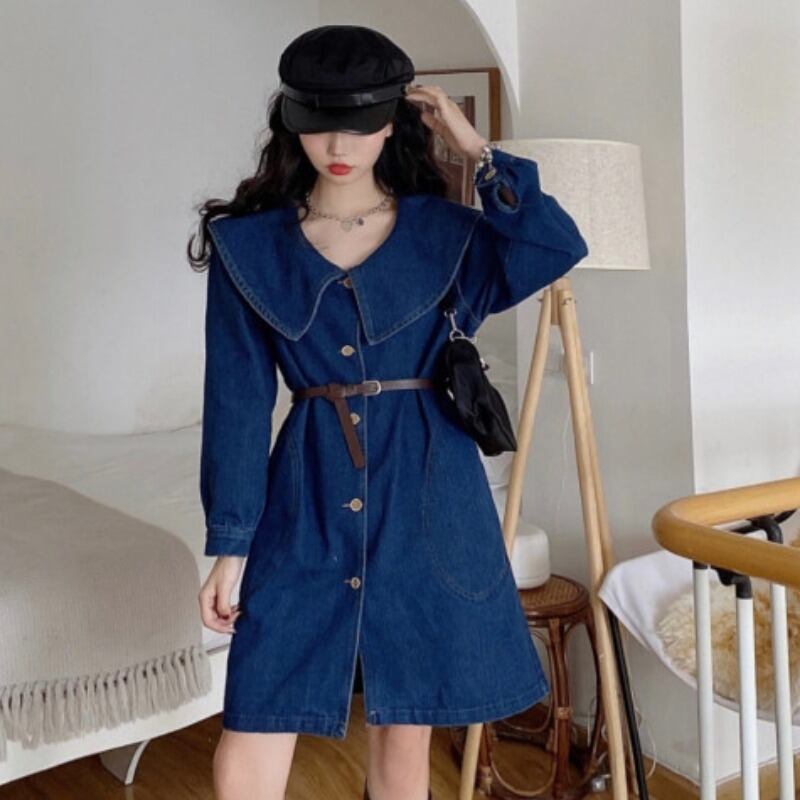 スプリングドレス ウェスト薄手カラーショートAラインスカート ロング 春物 1号婦人80609181436