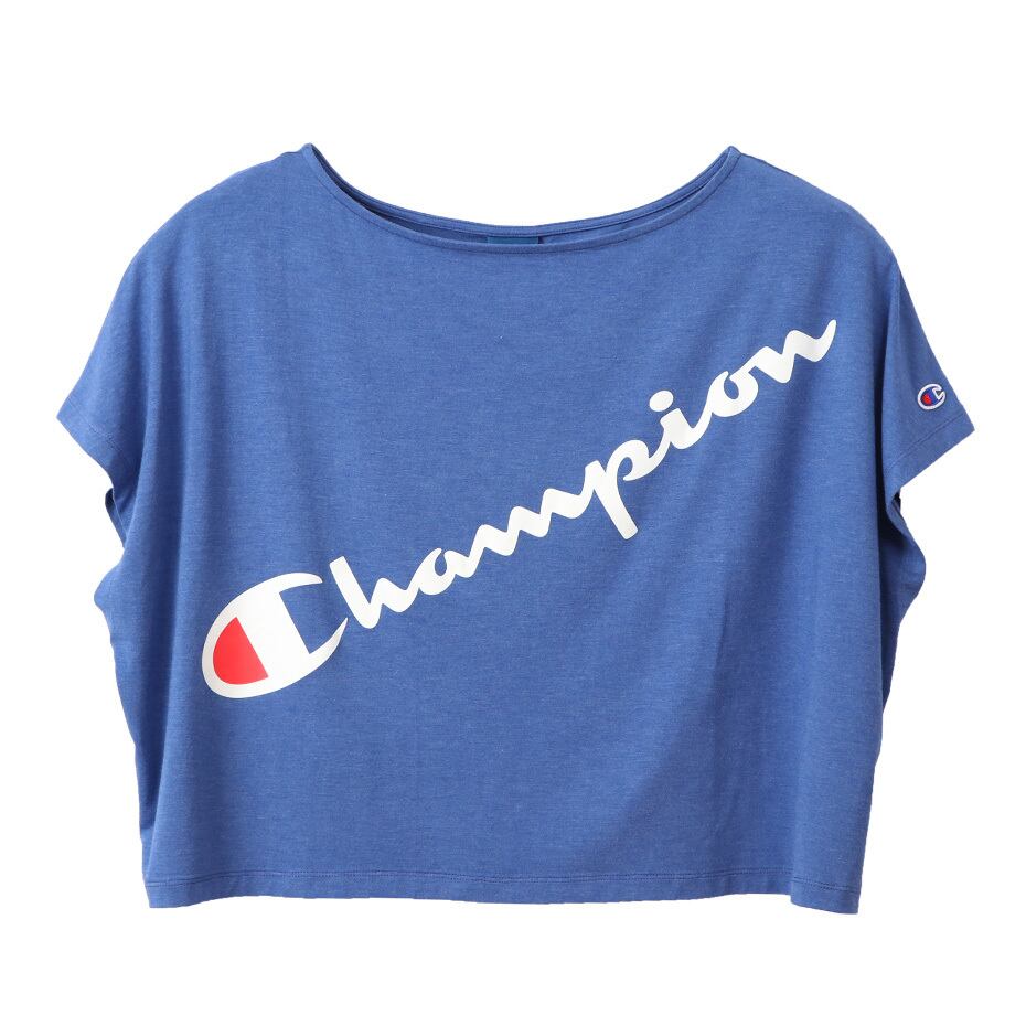 Champion(チャンピオン) レディース ボートネック ビッグTシャツ ブルー CW-RS305