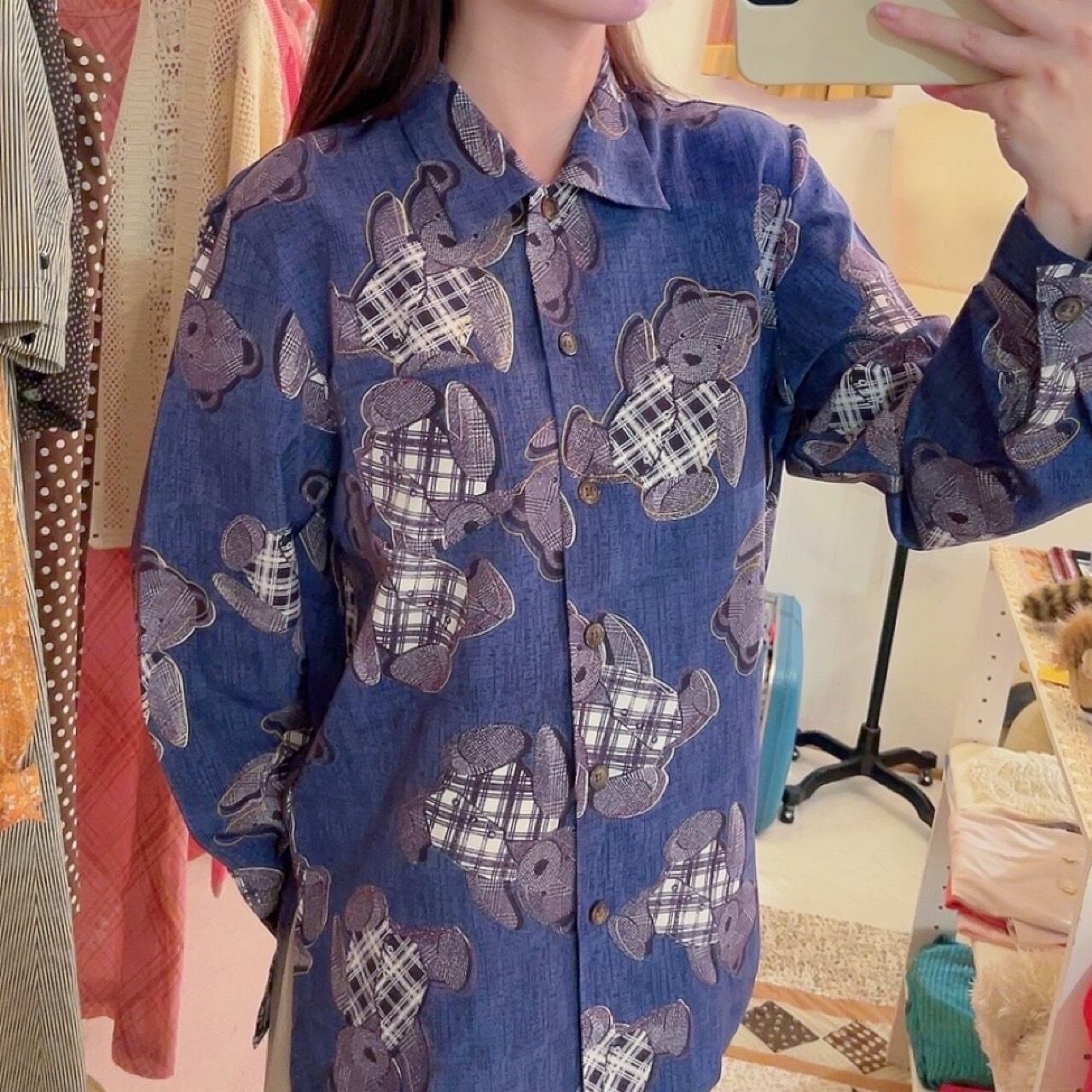 check vest bear navy blouse