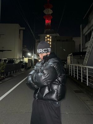 Cropped Leather Puffer Jacket(Black)