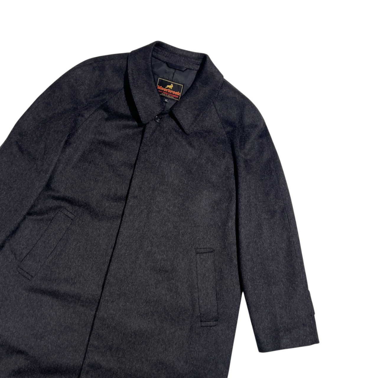 カシミヤ100% Moorbrook ムーアブルック 英国製生地 ステンカラーコート LL /チャコール系 メンズ