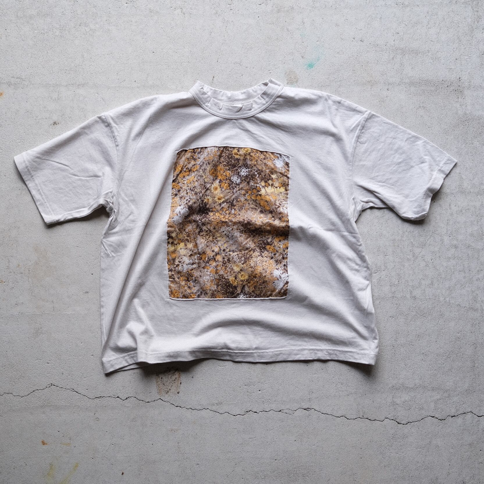 【prit】 40/2天竺×60/1ローンガーデンプリント 5分袖フレームTシャツ オイスター