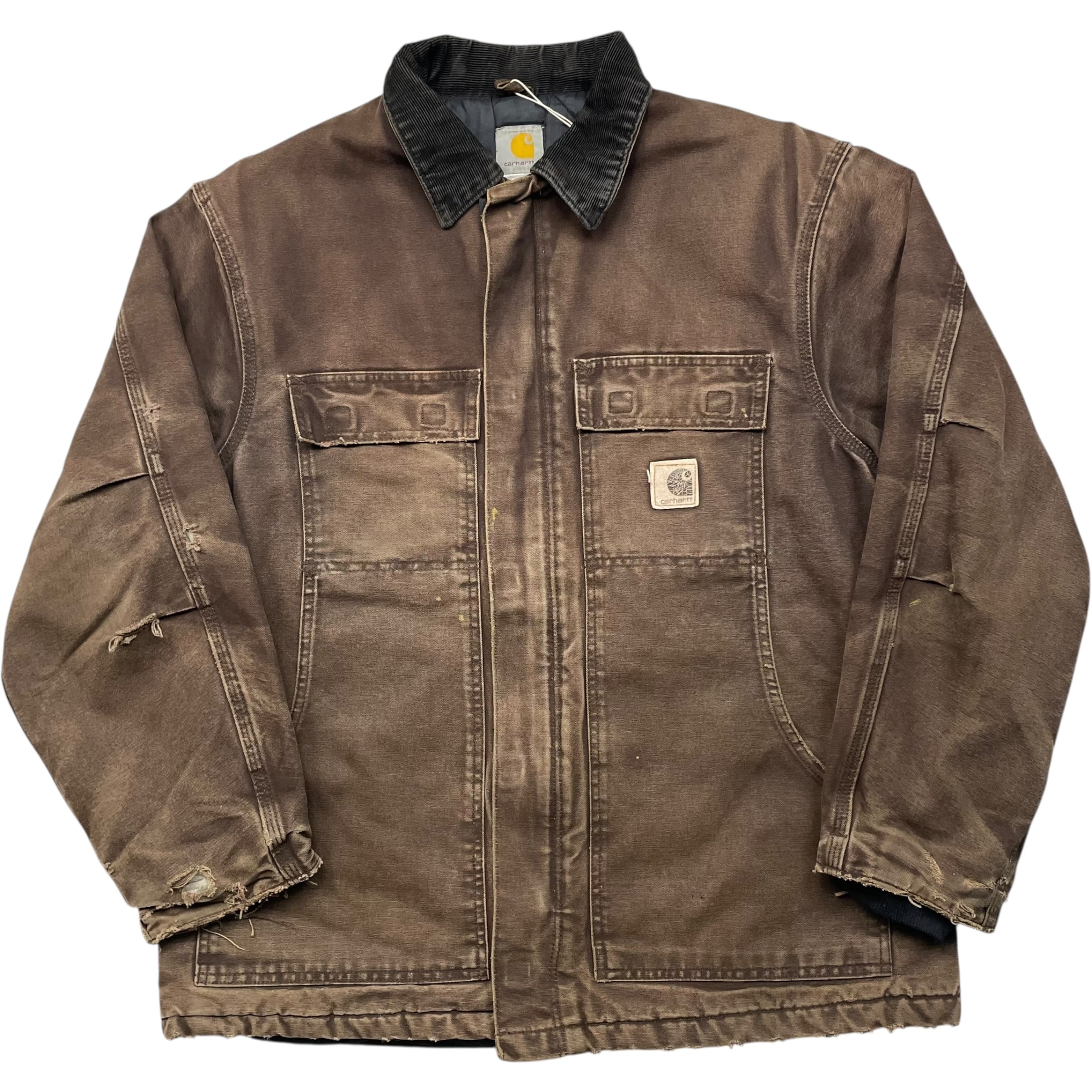 《L》Carhartt カーハート トラディショナルジャケット ワンポイントロゴ ブラウン 裏地ナイロン no.9584