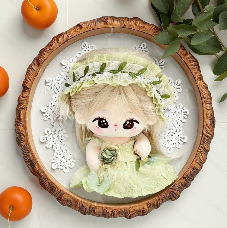 サテン&ゴールド箔プリントチュールワンピース★ぬいぐるみバッジ♡ストラップ用コス 20cmぬいぐるみ用 フラワーバタフライ装飾 チュールワンピース+ヘア