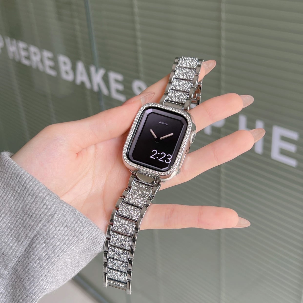 Apple Watchキラキラシルバー925カバーケース アップルウォッチレザー