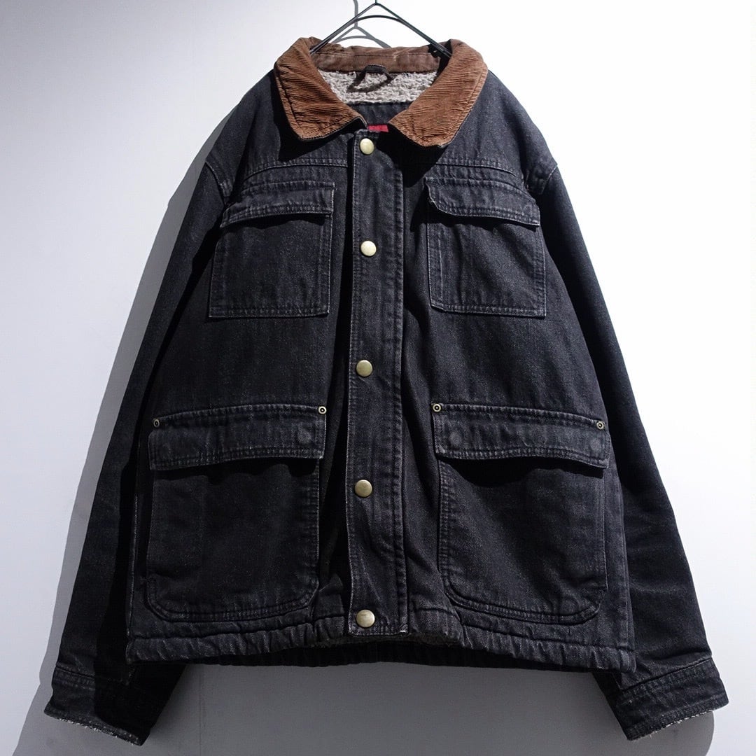 "Wrangler" Black Corduroy Switchable Boa Denim Jacket