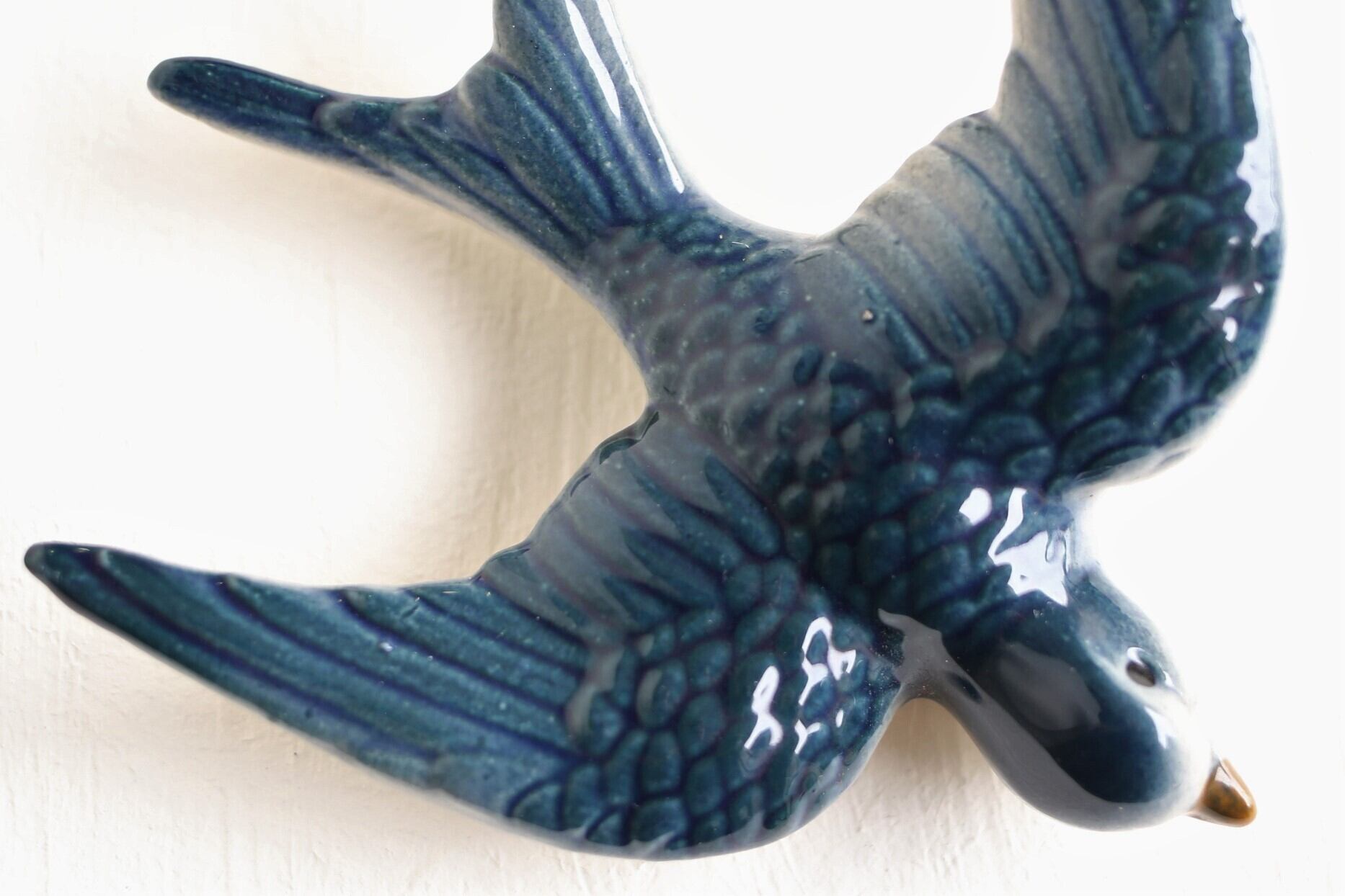 フランス アンティーク ヴィンテージ 陶器製 ツバメ 壁掛け ブルー N