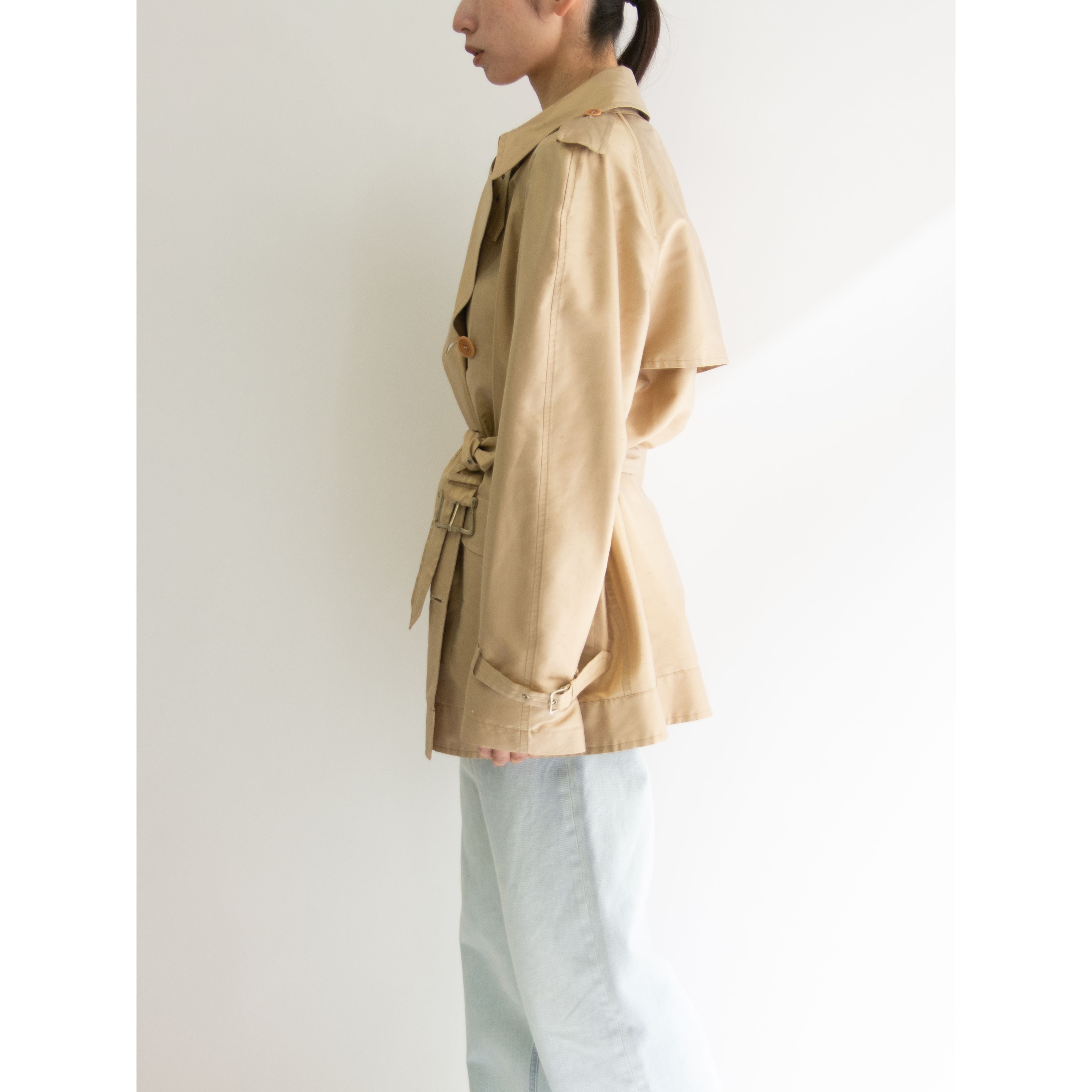 【landi】Made in Italy 100% Silk Belted Coat（ランディ イタリア製 シルクベルテッドコート ショートトレンチ）