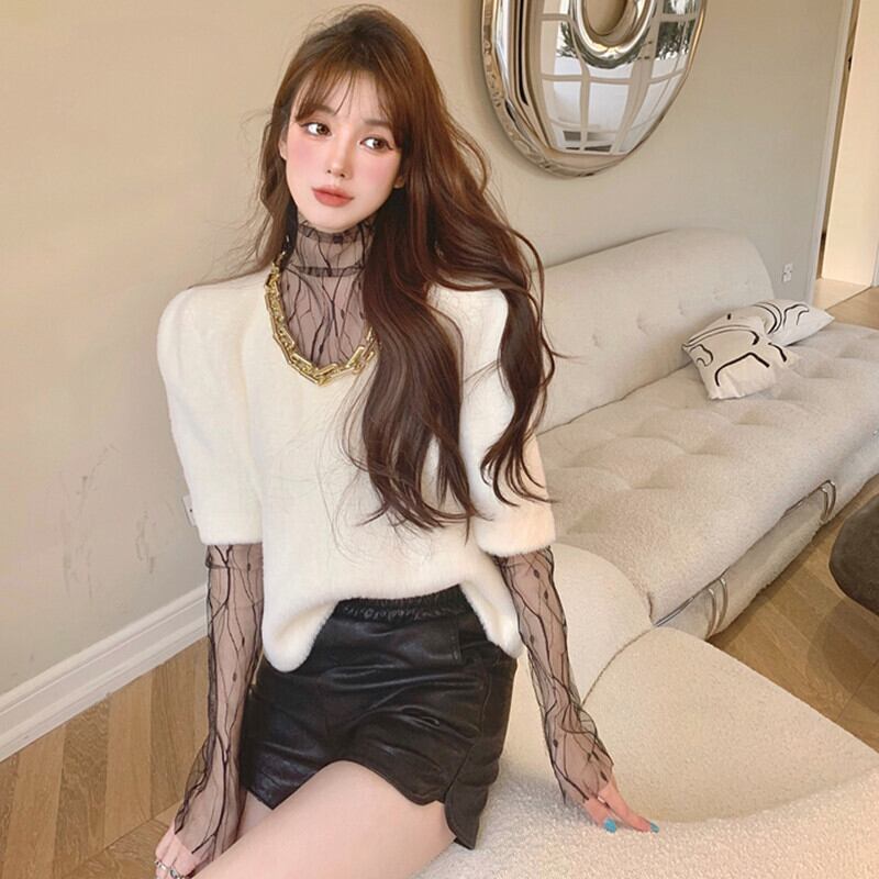 チェーン Vネックセーター オータムウィンタールーズホワイトトップス 秋物 冬物 ガールズファッション6475884928