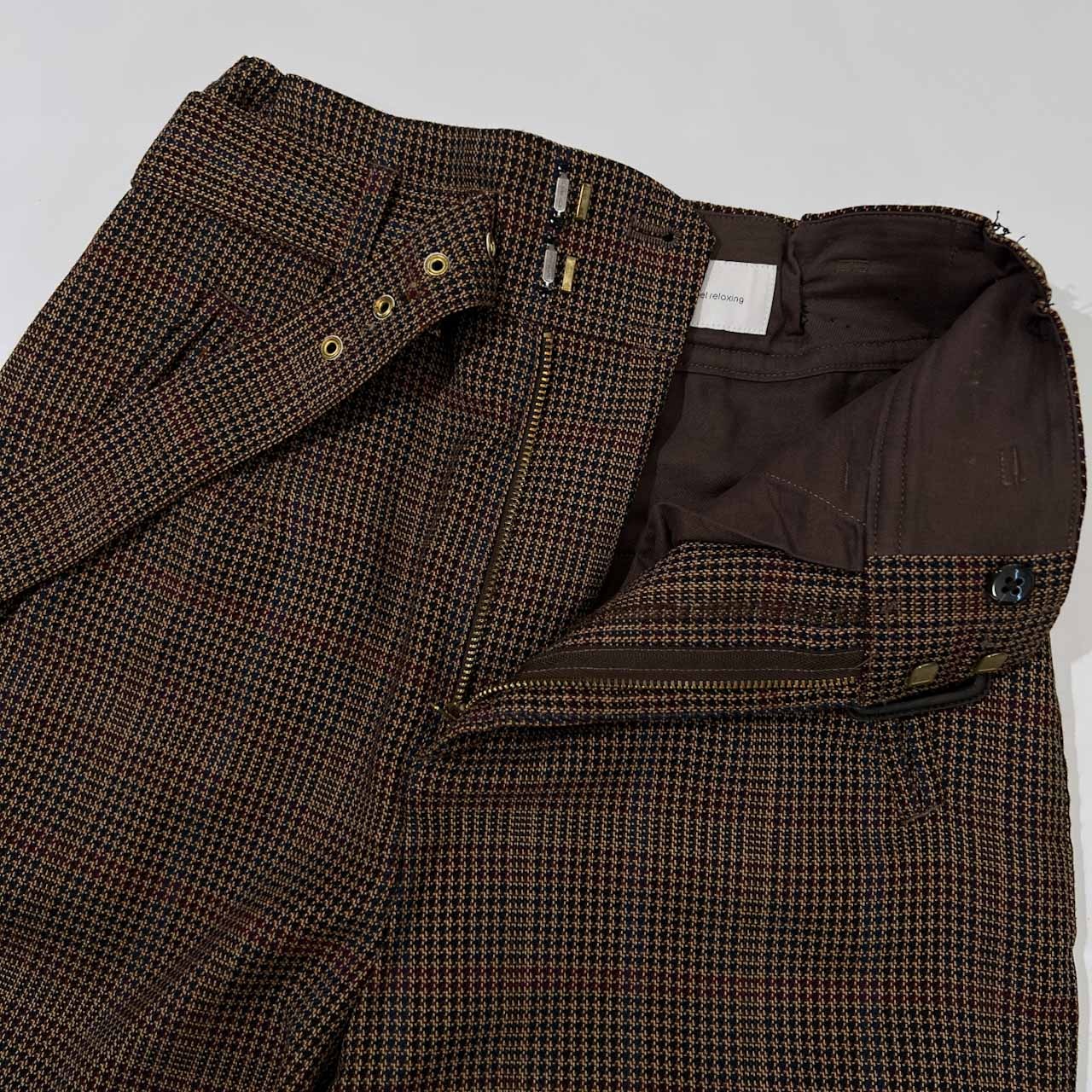 green label relaxing グリーンレーベルリラクシング ベルト付き ブリティッシュ チェック パンツ 36