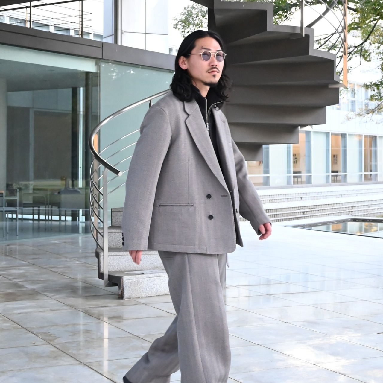 INTERIM(インテリム)INTERIM(インテリム)LVMH社デッドストックコレクション,ダイアゴナル⽣地セットアップスタイル