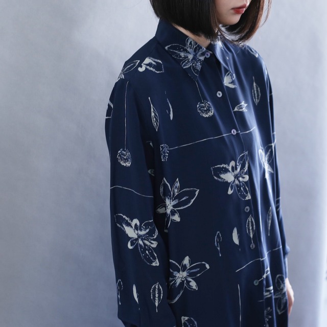 flower and reef art design l/s silk shirt