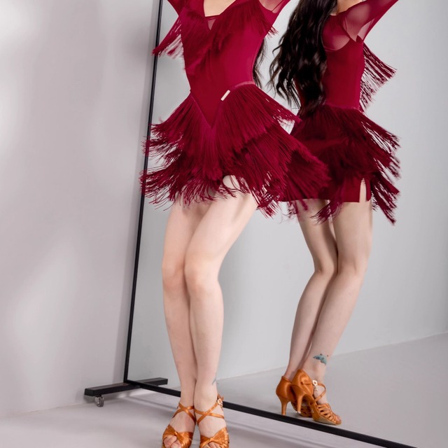 フリンジ ロングスリーブ ミニ ダンスワンピース ds1199