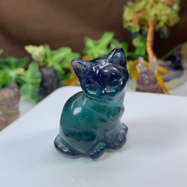 在庫SALE☆6.ちょこんと座っている可愛いフローライトねこ