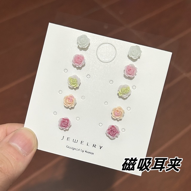 椿磁気イヤークリップ女性用、穴あけ不要、ピアスなし、フォレストローズイヤリング、スーパーフェアリーフルーツイヤリング
