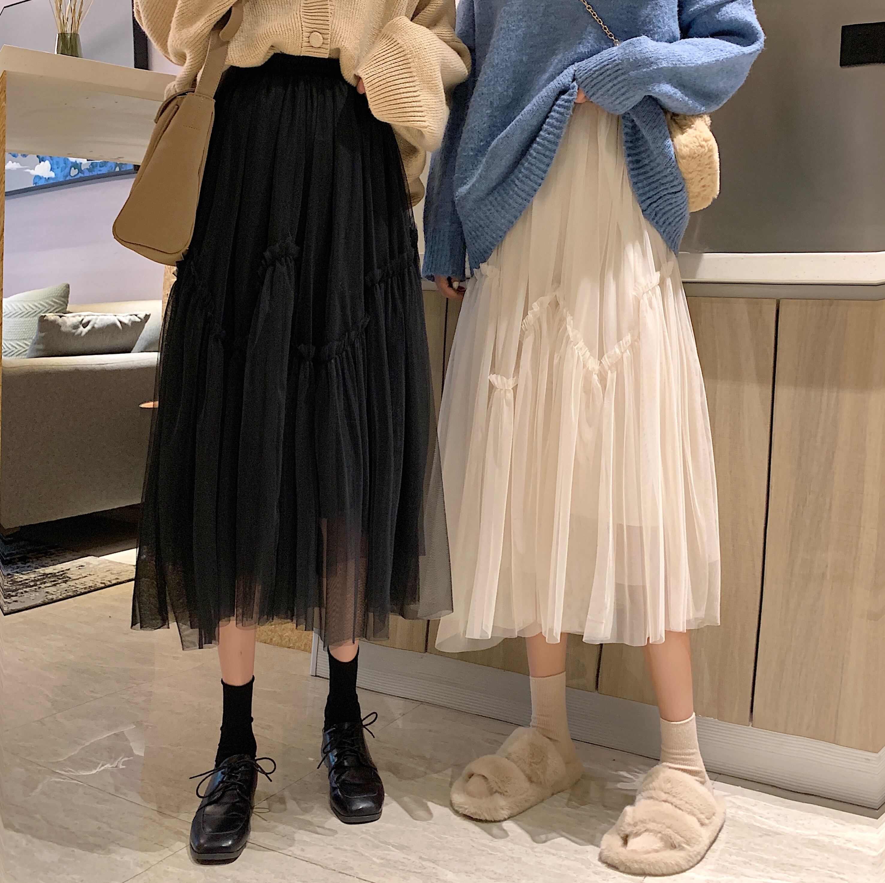 スカート2020年秋新作オールマッチシンハイウエストミドル丈フェアリーメッシュスカートデザインセンスAラインスカート 1号婦人73557217875
