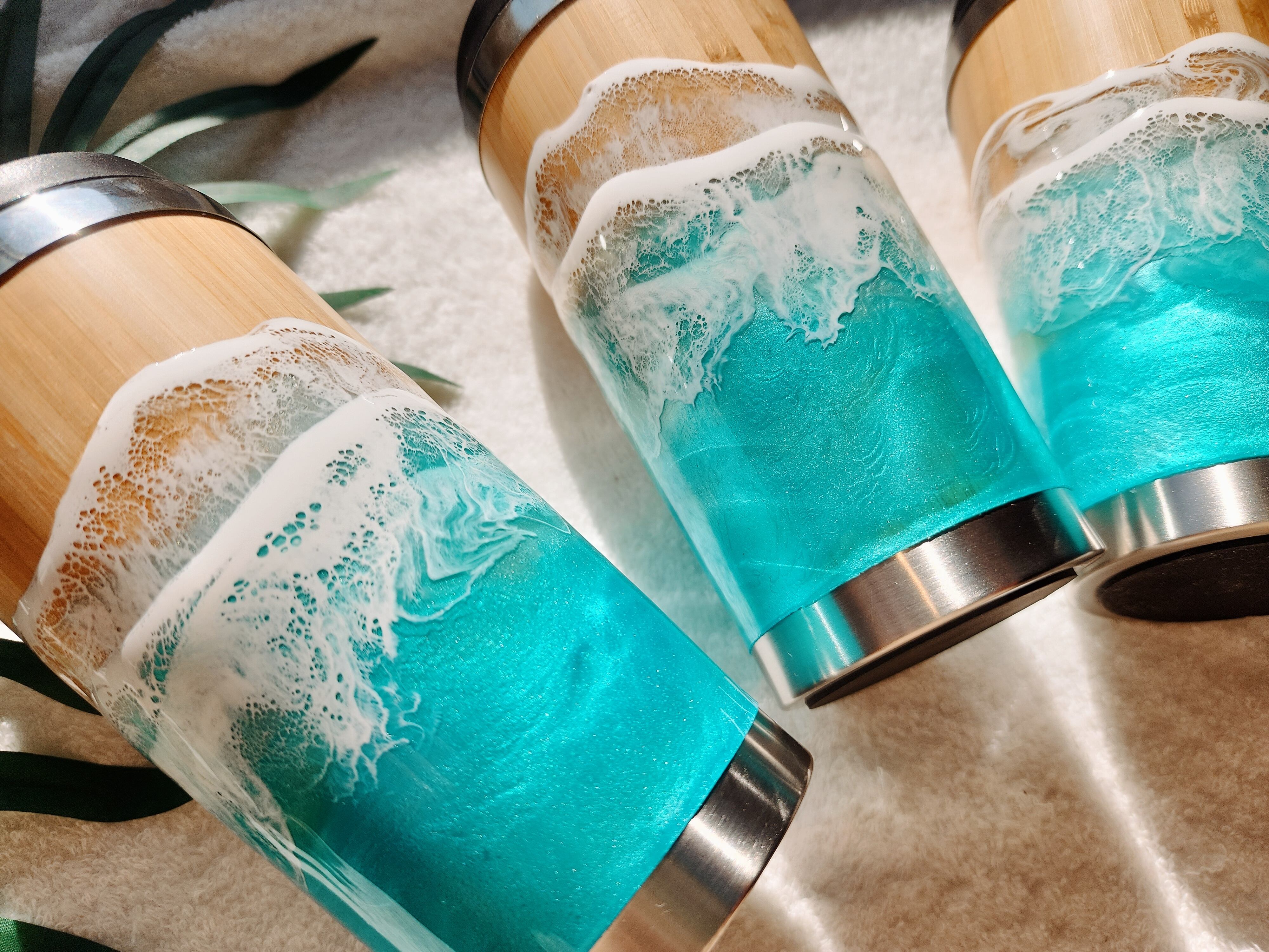 361.オーシャンレジンアート ステンレスコーヒータンブラーフタ付き