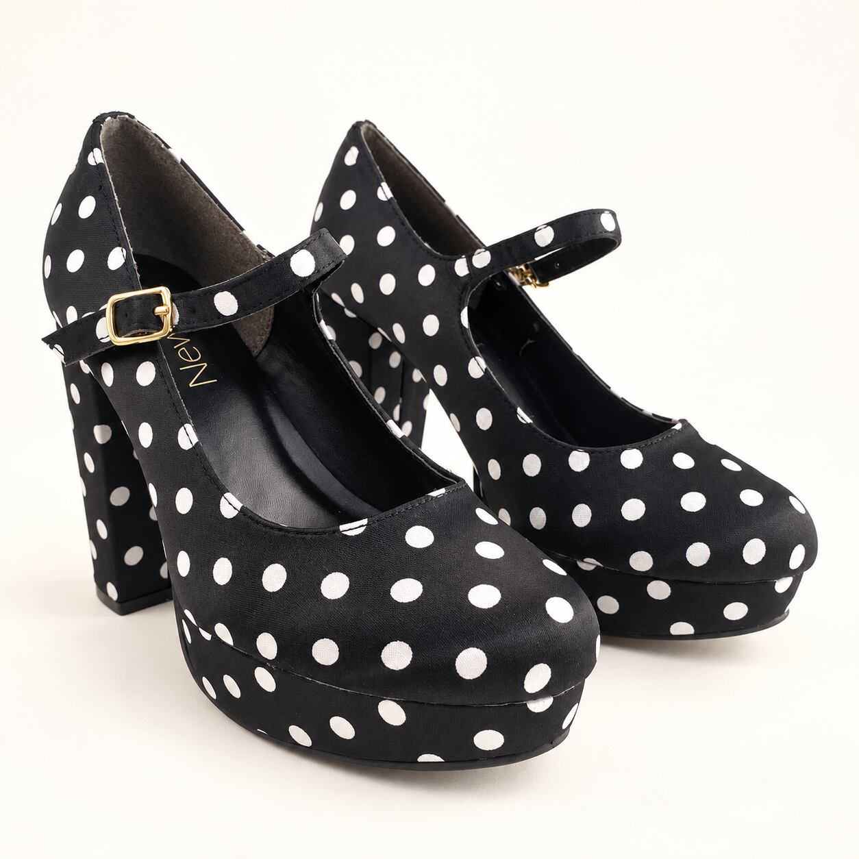 ストラップ パンプス ドット柄 21.5cm 22cm 22.5cm 23cm 23.5cm 24cm 24.5cm 25cm 25.5cm 26cm 11cm太ヒール 3cmストーム レディース