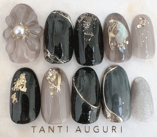 【サイズオーダー用】ぷっくりフラワーネイル　ネイルチップ　ニュアンスネイル 再販6】ぷっくりフラワー お花 ニュアンスネイル メタリック 春 夏 秋