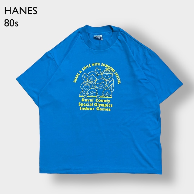 【Hanes】80s USA製 Tシャツ イラスト プリント シングルステッチ アーチロゴ XL ビンテージ US古着