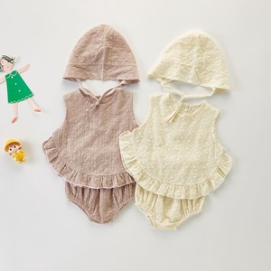 【BABY】夏新作　帽子付きナチュラル刺繍セットアップ  全2色