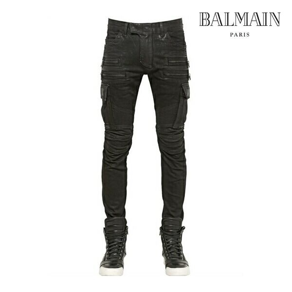 BALMAIN HOMME Black BIKER DENIM PANTS