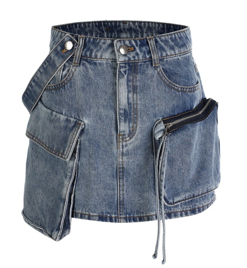 ★lalafox★CARGO DENIM MINI SKIRT★Blue★韓国★大人気★ ☆ハンソヒ 着用!!【lalafox】CARGO DENIM MINI SKIRT BLUE