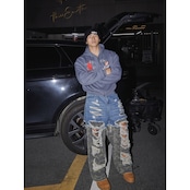 VINTAGE ストリート 裏起毛 刺繍ジップパーカー T1985