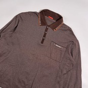 GREEN CLUBS グリーンクラブ 織柄 長袖 ポロシャツ サイズ 5/ブラウン系 メンズ ライカ