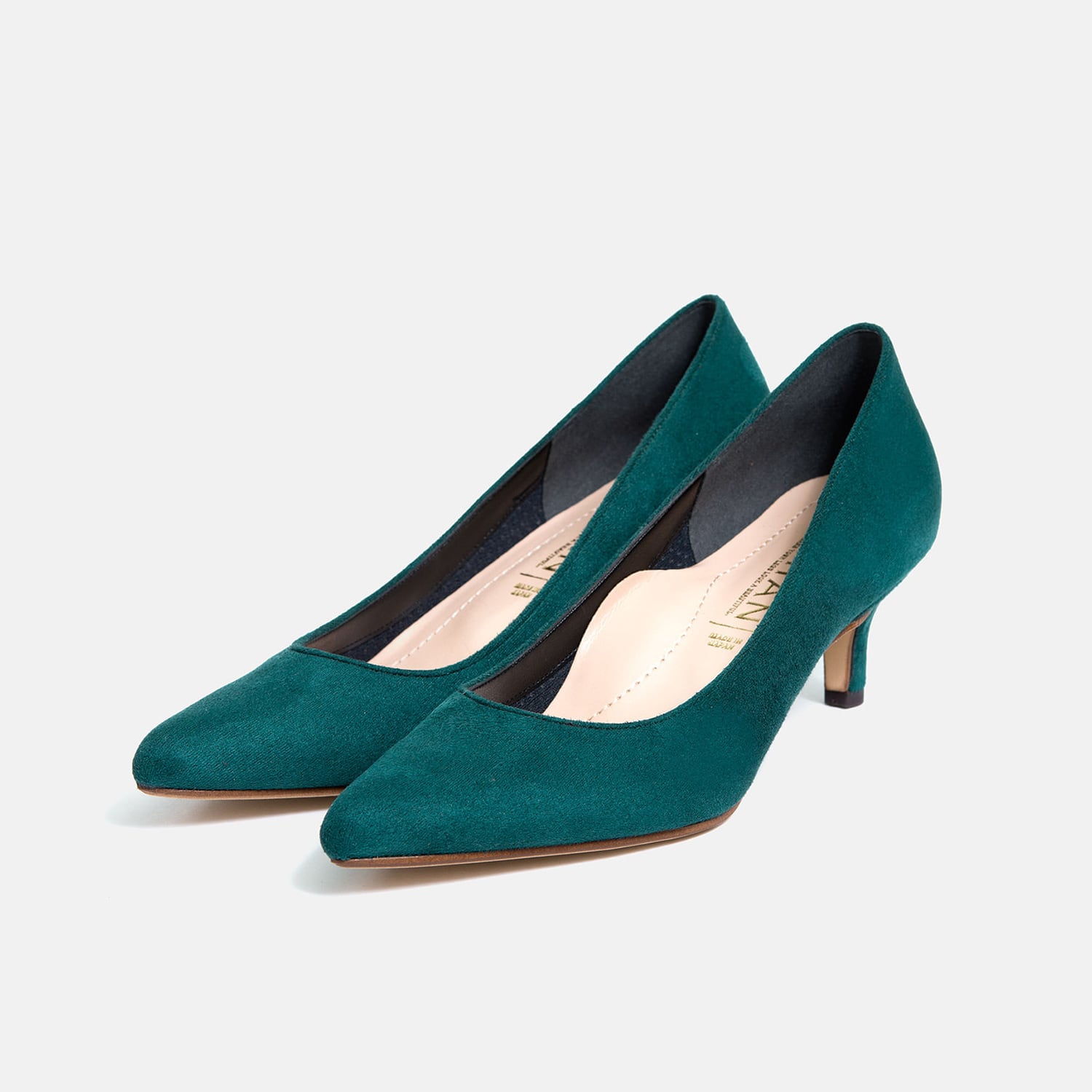 OT3176】ポインテッドトゥ スエード パンプス：ダークグリーン 25.0cm