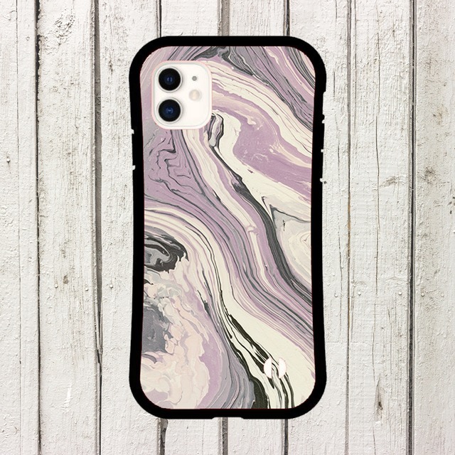 受注生産 iPhoneケース ラベンダーグレーの流線マーブル｜紙マーブリング MARB042B