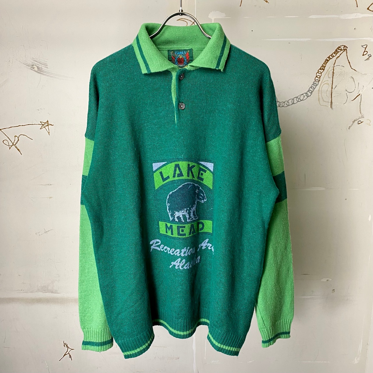 old 2tone color knit polo sweater made in Italy