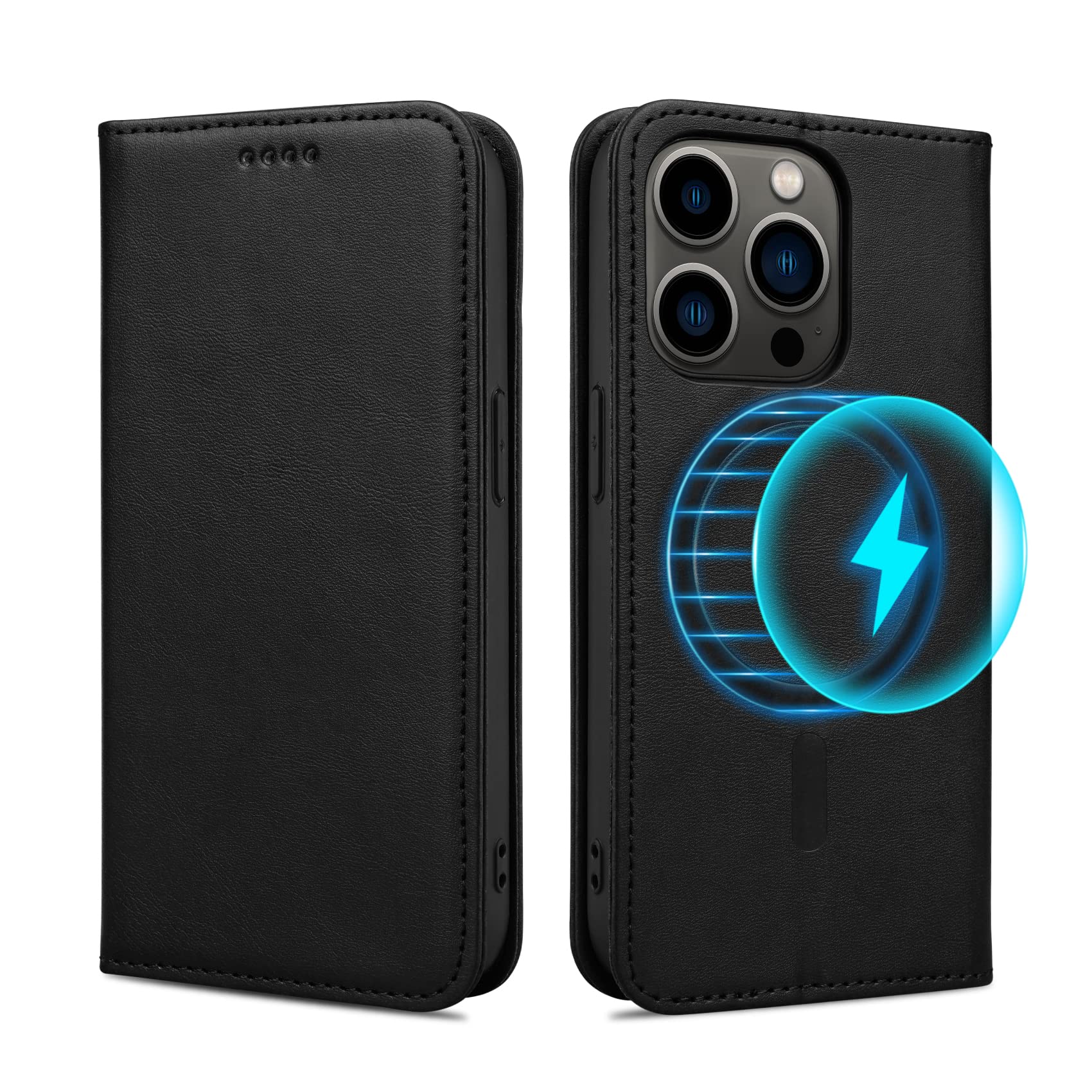 Rssviss iPhone 14 Pro ケース 手帳型 MagSafe対応 マグネット付き 6.1 inch W1M ブラック