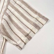 麻100% Les Copains レコパン ストライプ 半袖 リネン シャツ サイズ 41/16 /ホワイト×ブラウン系