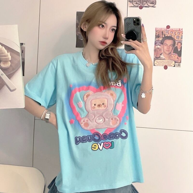 プリントTシャツ シャツ サマー レッド 刺繍 夏物 YY-ファッション74901088320