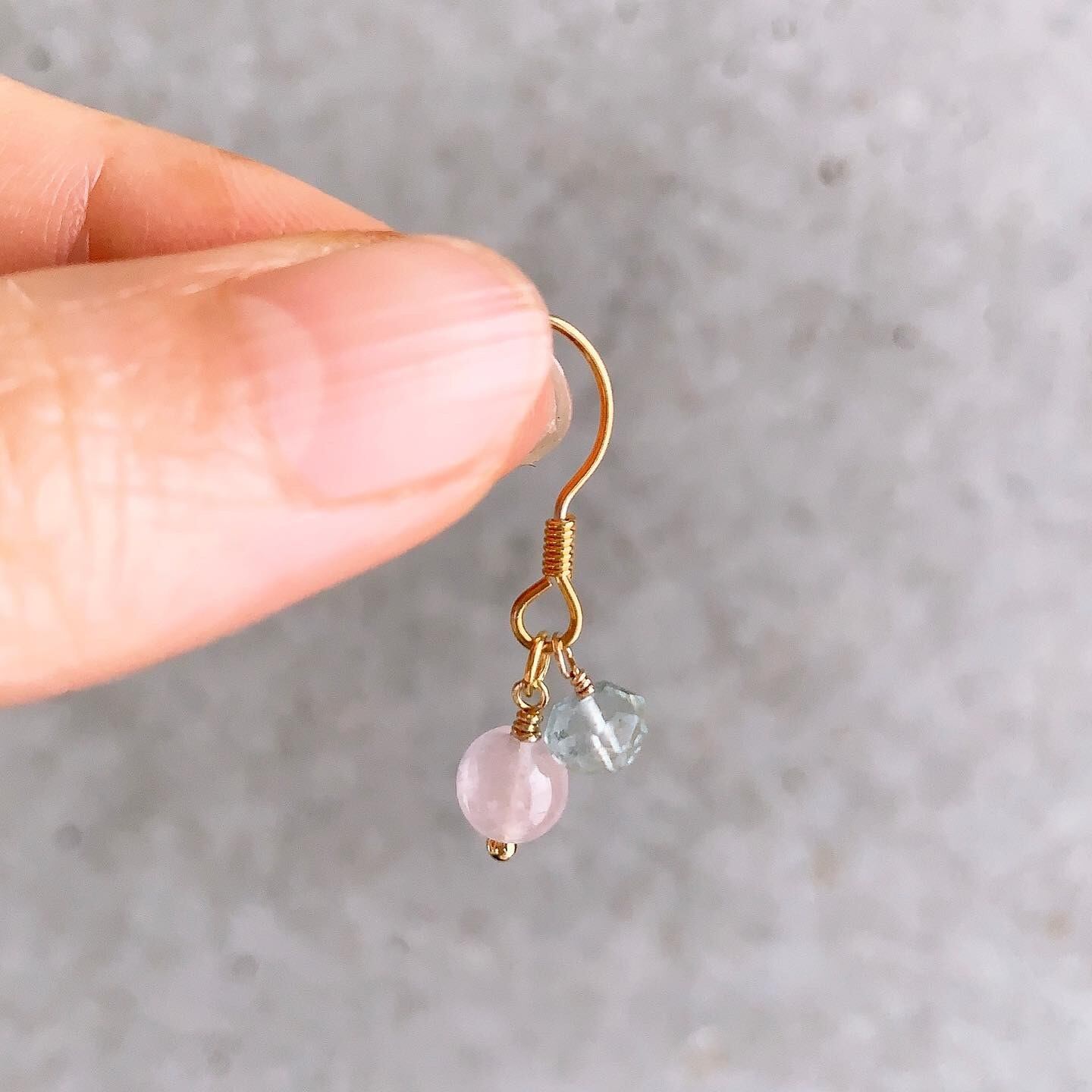 アクアマリン ローズクォーツ ピアス