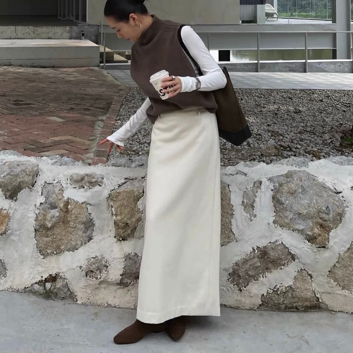 ホワイトウールスカート YH9715