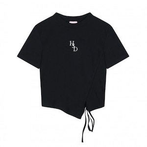 [HIGH SCHOOL DISCO] HSD SYMBOL RIBBON POINT CROP TOP BLACK 正規品 韓国ブランド 韓国ファッション Tシャツ