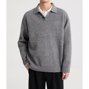 オープンカラー リブ編み長袖ニット af0399