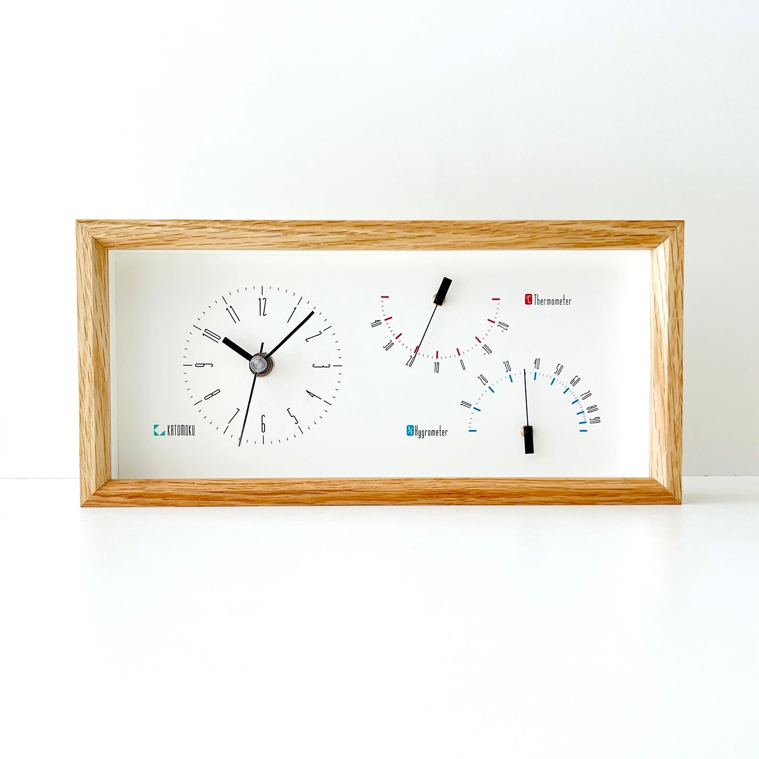 KATOMOKU Thermo clock オーク km-152OA 温度湿度計器付き置き時計
