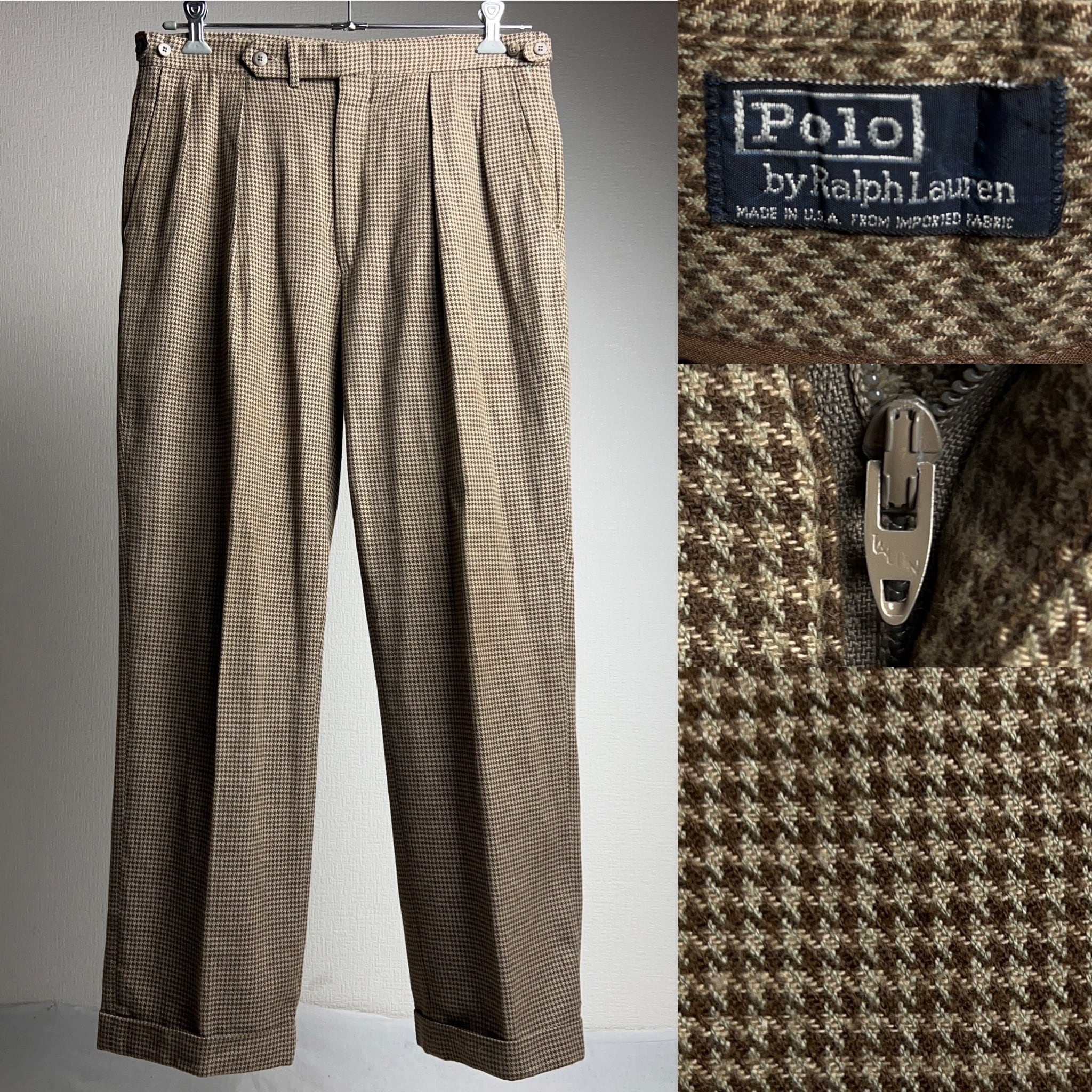 90's Polo by Ralph Lauren Houndstooth Check Slacks USA製 SIZE 34 ポロラルフローレン  スラックス 千鳥格子柄 2タック 90年代【1000A69】【送料無料】