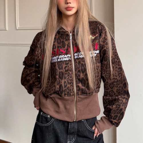 leopard graphic zip hoodie　レオパードグラフィックジップパーカー　J2116